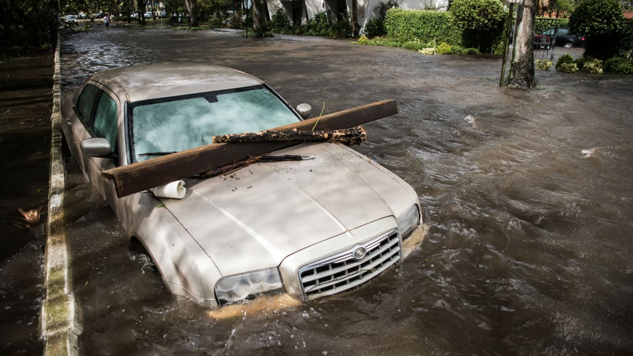 Un auto considerado completamente pérdida total, esto
<b>en Jacksonville, Florida.</b> Los vehículos flotaron al desbordarse el río St. Johns.