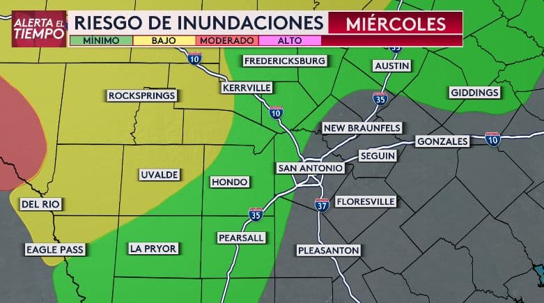 Se incrementa riesgo de inundación para condados al oeste de San Antonio; se mantiene la alerta