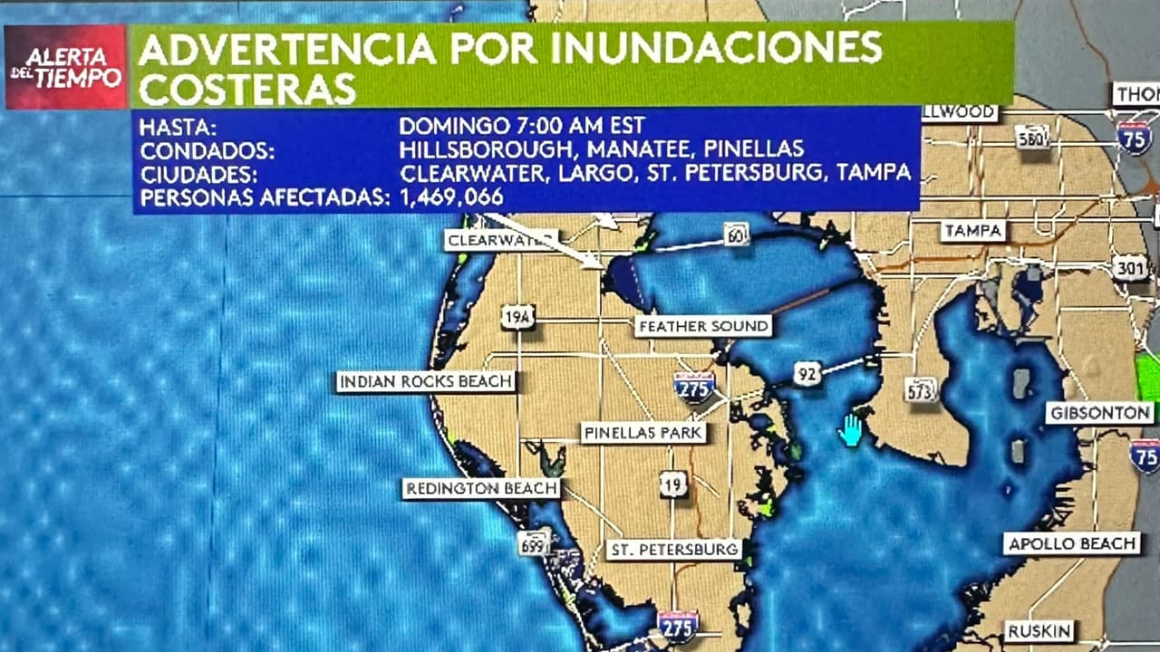 Fuerte lluvia impactará la Bahía de Tampa esta noche, hay riesgo de inundaciones en algunos condados
