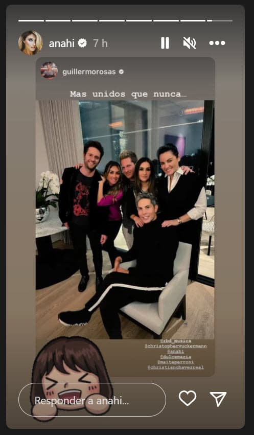 <b>"Más unidos que nunca"</b>, escribió Guillermo Rosas, el productor ejecutivo del concierto que ofreció la banda en 2020, quien fue uno de los invitados al encuentro de este fin de semana entre Anahí, Maite Perroni, Christopher Uckermann y Dulce María.
<br>