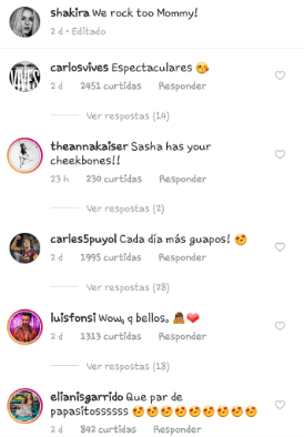 La publicación de la cantante ha recibido más de 2 millones de 'Me gusta', así como diversos comentarios de otras celebridades como su connacional Carlos Vives, el exfutbolista Carles Puyol y el puertorriqueño Luis Fonsi.