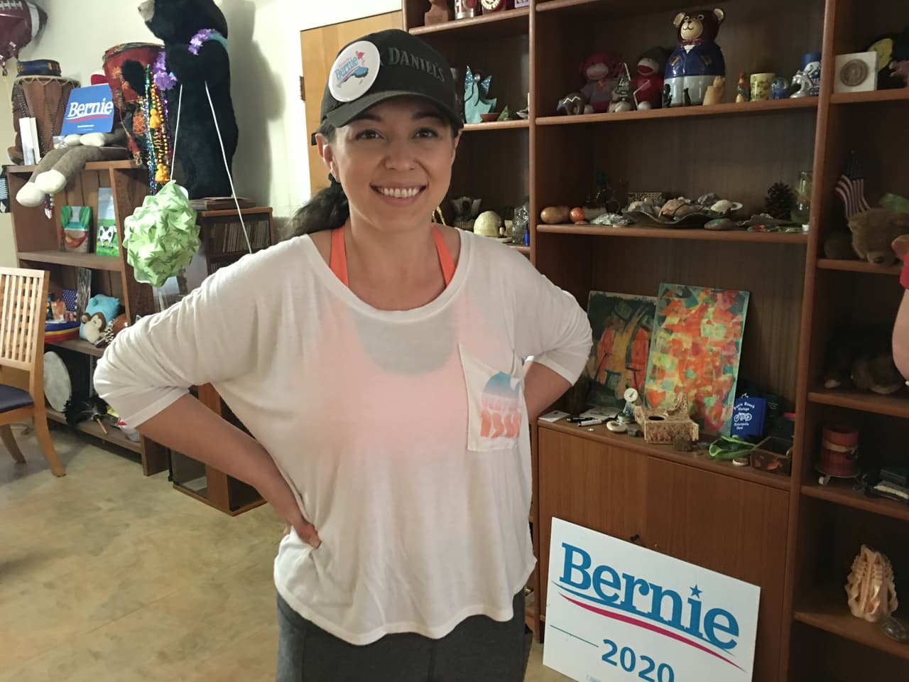 A new Sanders volunteers, Colombian-born Ciera Duque, 32, shows up at the 'Bernie Barn' to get training to go canvassing door-to-door, March 7, 2020.