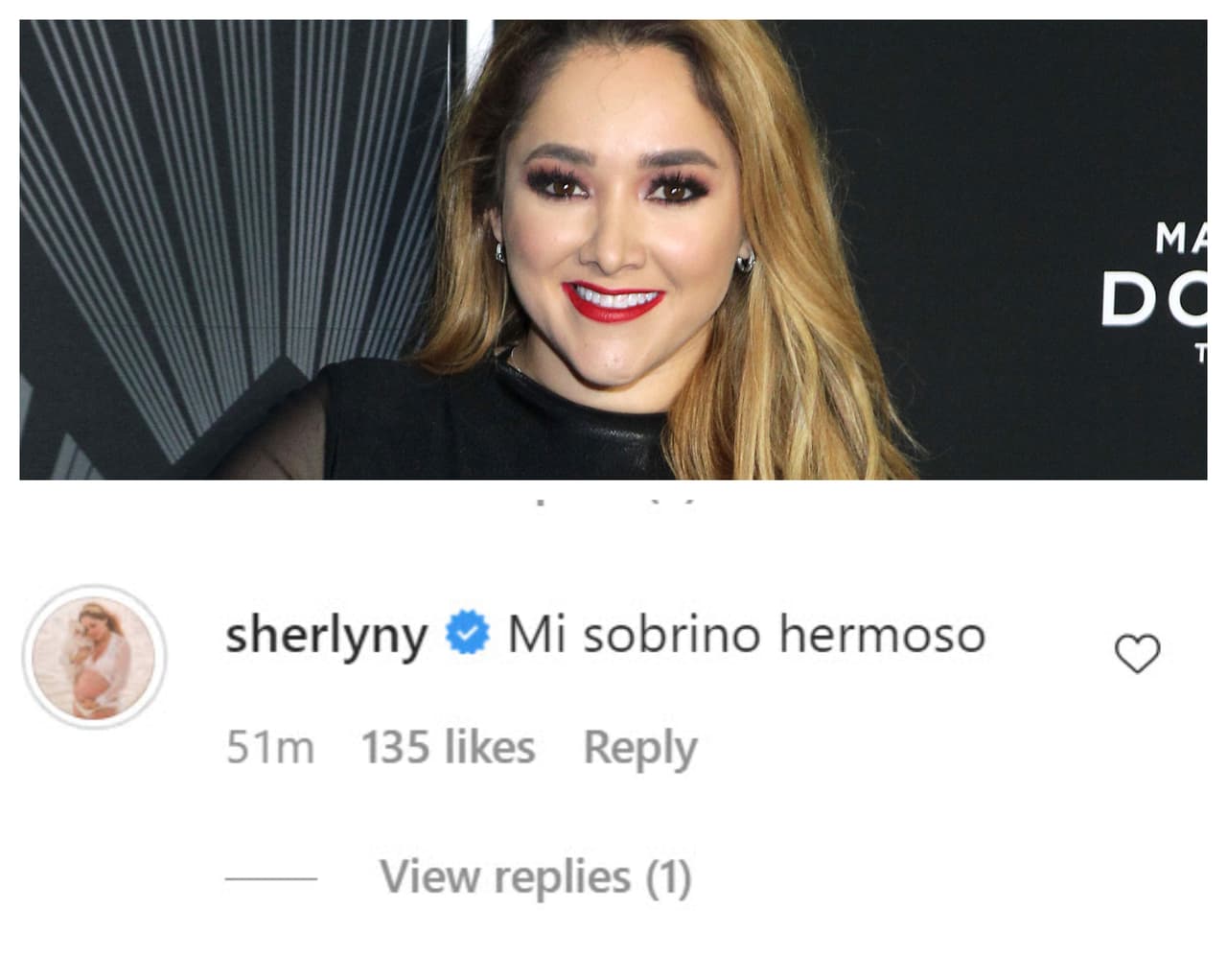 Mientras que
<b><a href="https://www.univision.com/famosos/sherlyn-fue-al-dentista-y-salio-con-la-respuesta-al-dolor-que-llevaba-sintiendo-en-la-mano-derecha-video" target="_blank">Sherlyn</a></b>, quien también se convirtió en madre primeriza este año, aprovechó para mandarle cariño a su amiga.
<br>