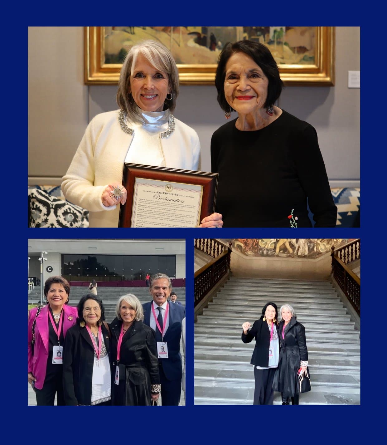 La
<b>gobernadora de Nuevo México, Michelle Lujan Grisham, rindió homenaje a Dolores Huert</b>a, destacando sus raíces neomexicanas y su incansable lucha por los trabajadores agrícolas. Recordó su legado de justicia social y el reconocimiento estatal al establecer el 10 de abril como el Día de Dolores Huerta. “Bien entrada en sus noventa, habló verdades duras sin importar los costos personales. Apoyó a personas que estaban en riesgo, que eran aprovechadas, desatendidas e ignoradas hasta el día en que murió. Mi corazón está con su familia y la Fundación Dolores Huerta. Descansa en poder, Dolores”.