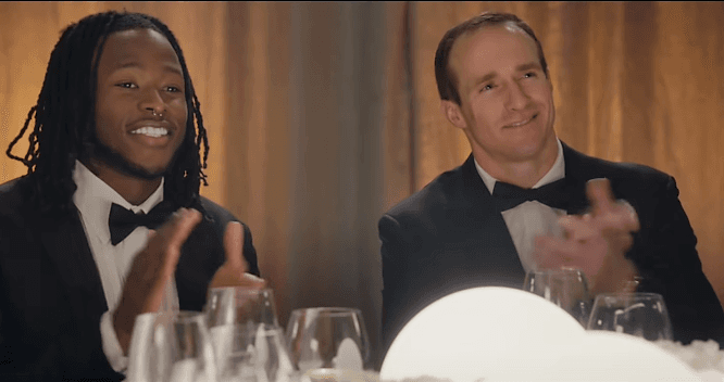 Alvin Kamara y Drew Brees, de los New Orleans Saints.