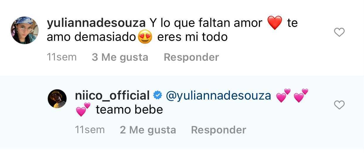"
<b><a href="https://www.instagram.com/p/CRh2QSvl7P9/" target="_blank">3 a tu lado</a></b>. Te amo Yuliana De Souza". Ella le respondió: "Y los que faltan, amor. Te amo demasiado, eres mi todo". 
<br>