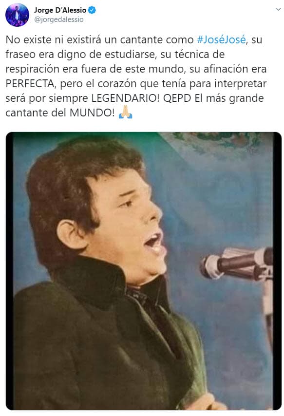 Jorge D'alessio, hijo mayor de Lupita D'alessio, reconoció el talento vocal del fallecido cantante.