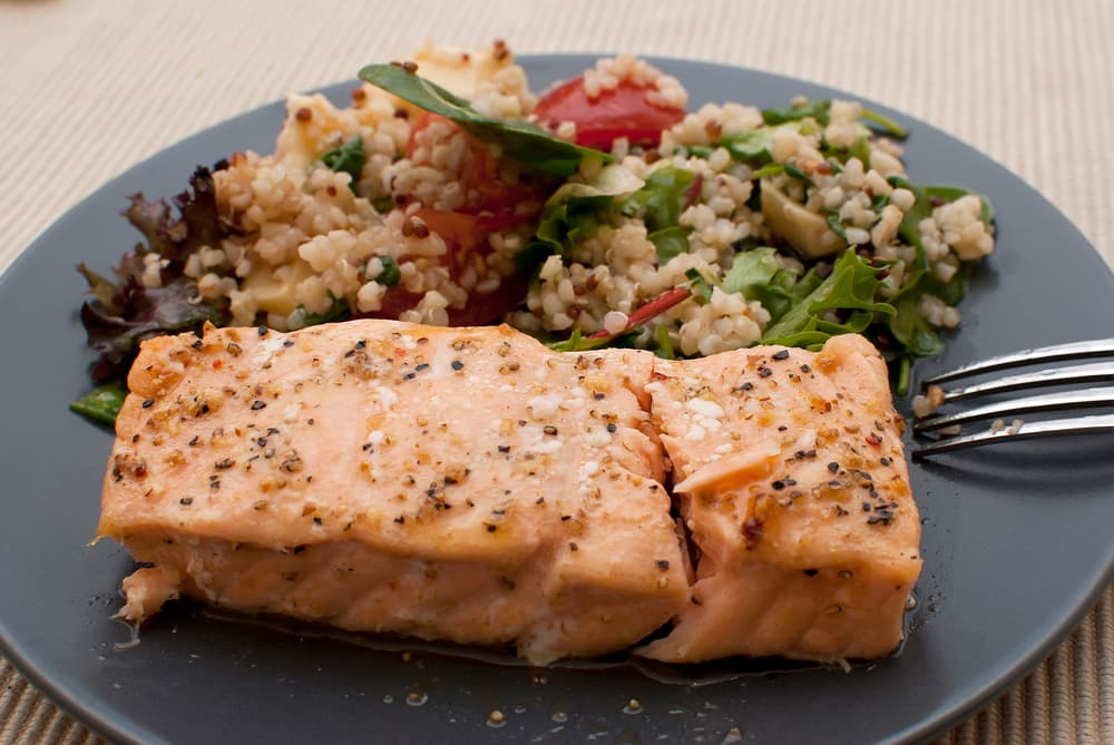 Salmón con quinoa y brócoli + Espárragos al vapor | Reto 28