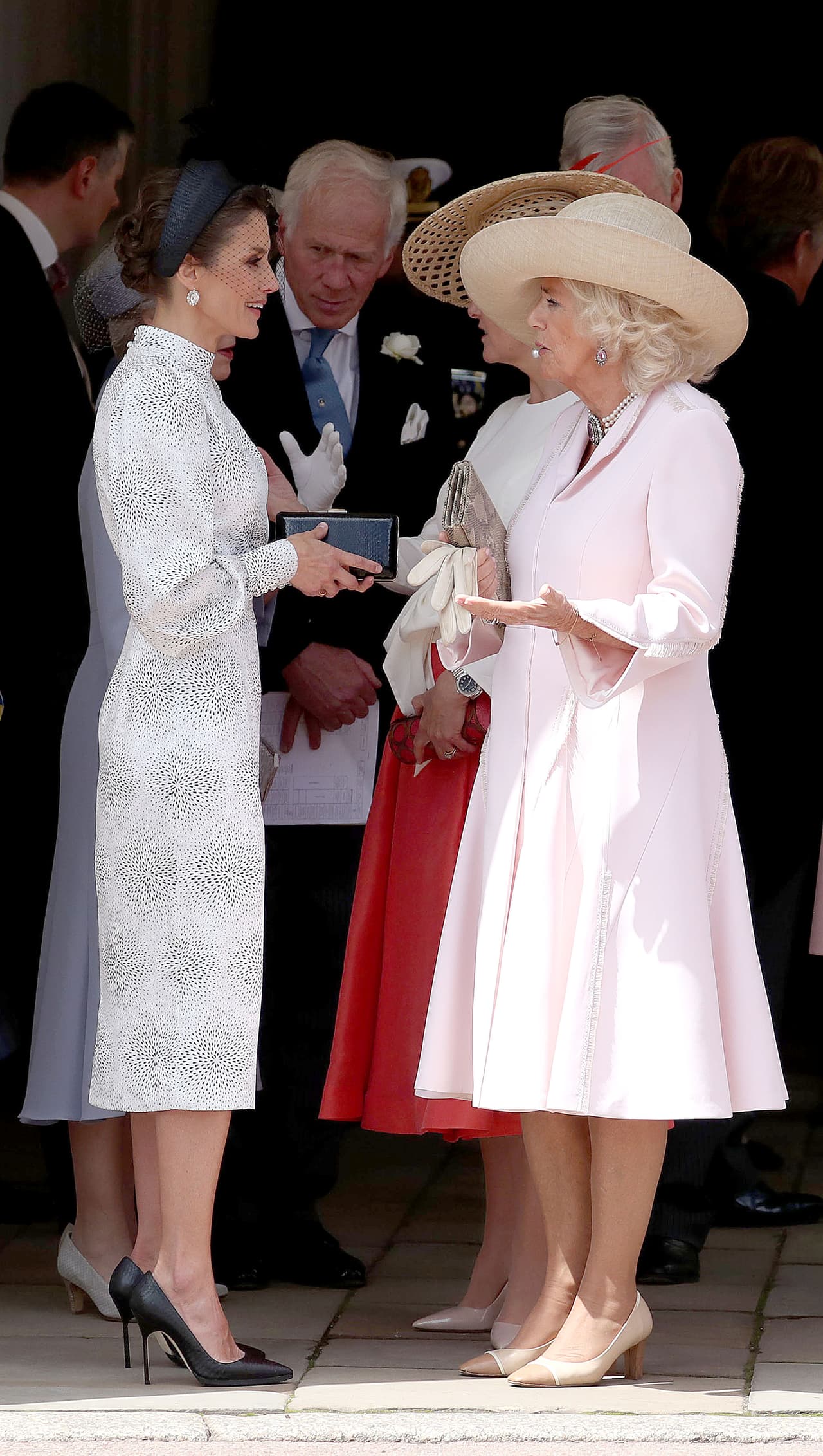 <b>Reina Letizia de España</b>
<br>Con su elección para el evento, la reina Letizia de España respaldó a las marcas de su país usando a un diseñador local, la marcha 
<a href="https://en.cherubina.com/producto/didi/" target="_blank">Cherubina</a> de Sevilla. 
<br>