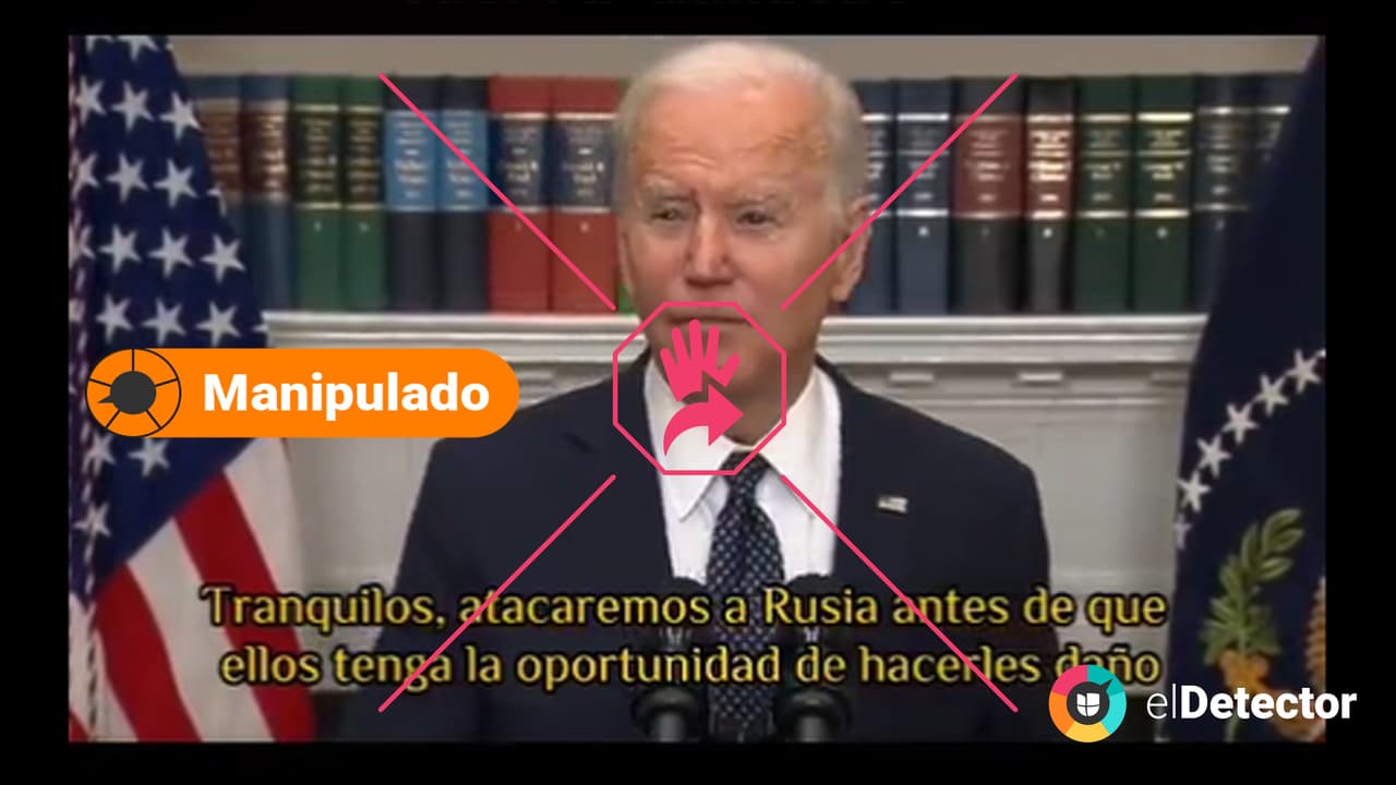 <h3 class="cms-H3-H3"><b>Un video de Biden con subtítulos manipulados</b></h3> Este video de TikTok, que también circuló por Twitter, es un 
<b>contenido manipulado</b>. Es un clip del
<a href="https://www.c-span.org/video/?518058-1/president-biden-believes-russian-leader-made-decision-invade-ukraine-target-kyiv"> <u>final de la rueda de prensa</u></a> que dio el presidente Joe Biden el 18 de febrero, al que se le 
<b>agregaron subtítulos en español inventados</b>,
<b> </b>con afirmaciones falsas.
<br>
<br>Al escuchar tanto lo dicho por Biden como por los periodistas, se confirma que no dijeron nada de lo que supuestamente tradujeron en los subtítulos. También
<a href="https://www.univision.com/noticias/manipulado-no-creas-video-biden-atacar-rusia-invadir-ucrania"> <u>lo chequeamos en </u><b>elDetector</b></a>. 
<br>