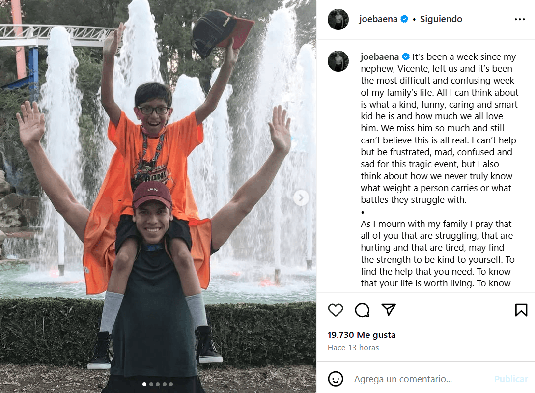 Joseph Baena dio a conocer la muerte de su sobrino, Vicente.
