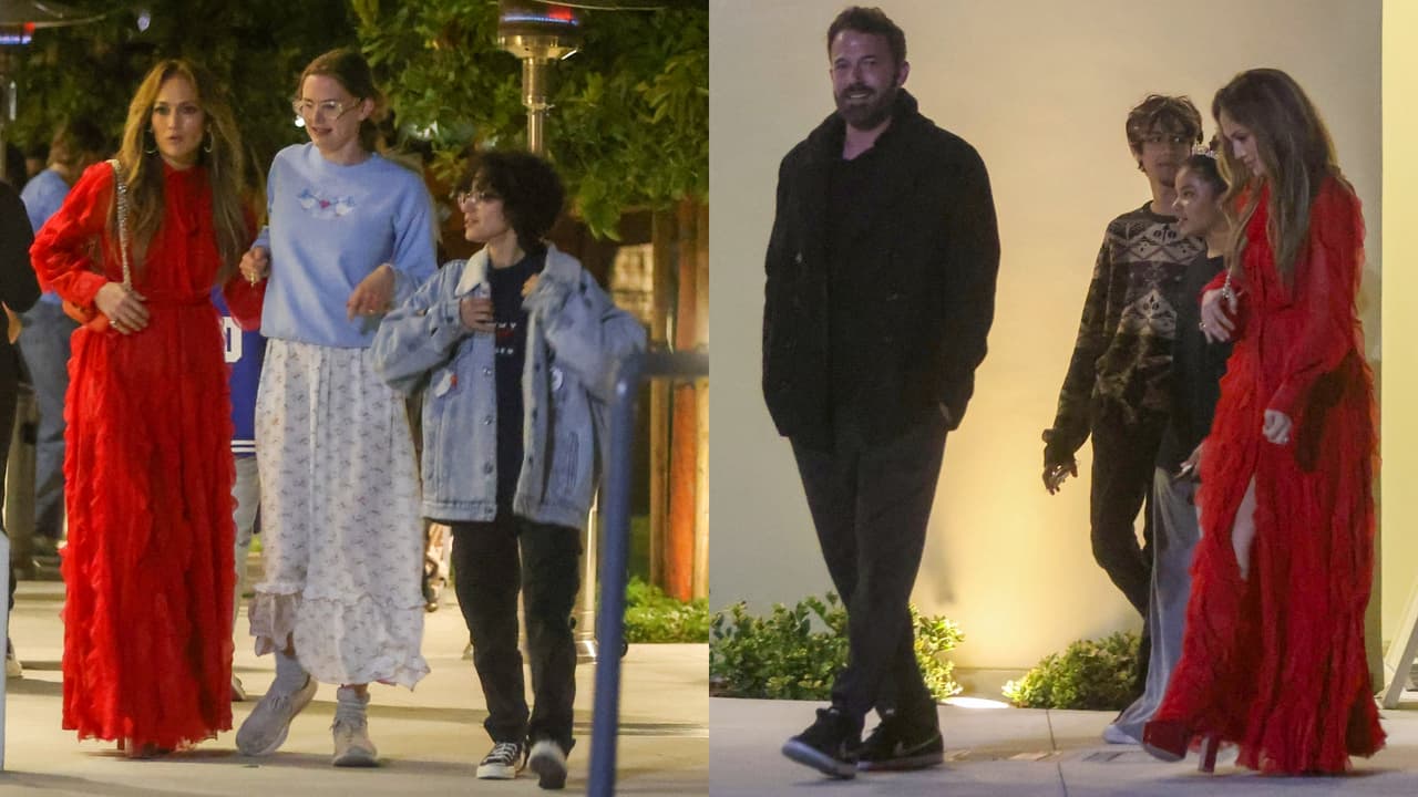 JLo parecía feliz al lado de su hija Emme y su hijastra Violet.