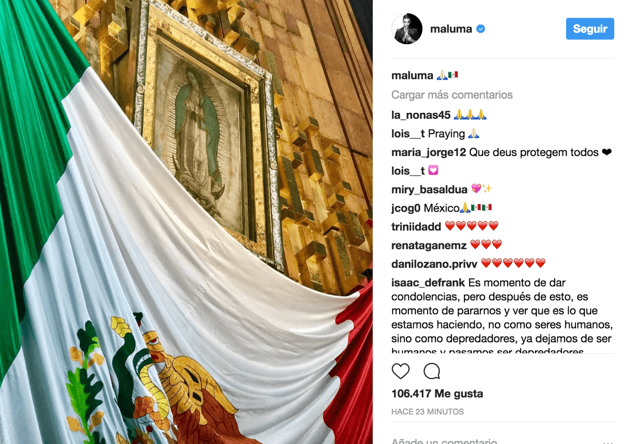 Con emoticones, el cantautor colombiano Maluma expresó su solidaridad.