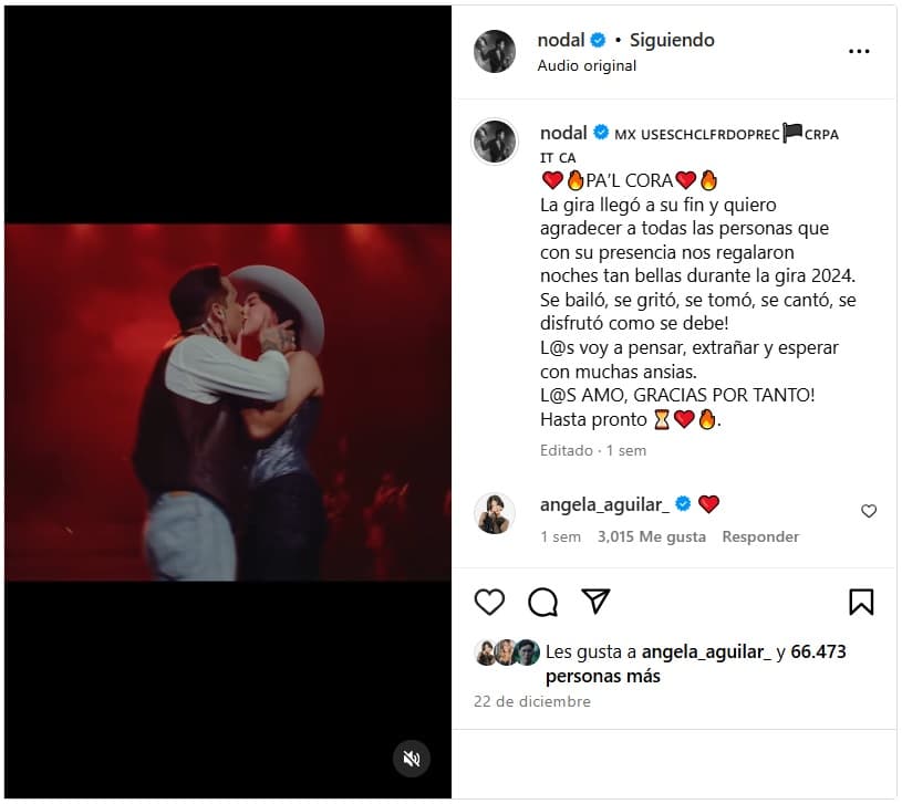 Nodal presumió recientemente el primer beso que se dio con Ángela Aguilar ante el público.