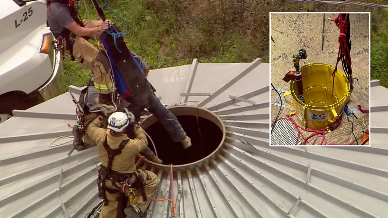Así fue el rescate de un hombre que quedó atrapado en un silo con frijoles de soya 
