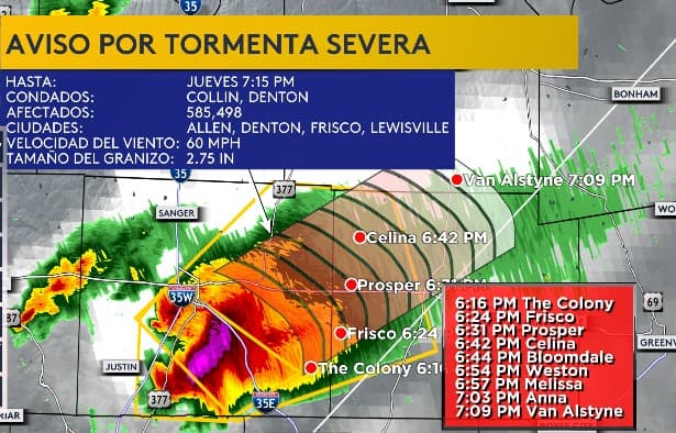 Este aviso es para Denton y Collin por granizo MUY grande hasta del tamaño de pelotas de tenis.