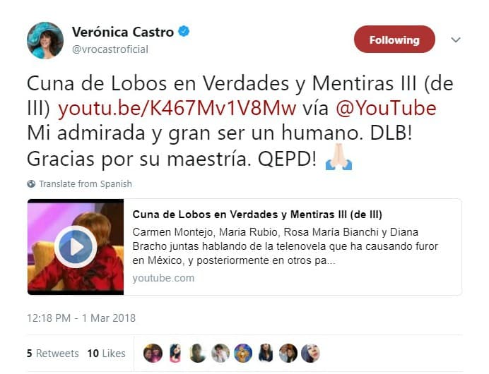 En más de un mensaje de despedida, que colgó en sus redes sociales, Verónica Castro resaltó la integridad de la recordada villana
<b>Catalina Creel</b>, que interpretó magistralmente María Rubio en 'Cuna de Lobos'.