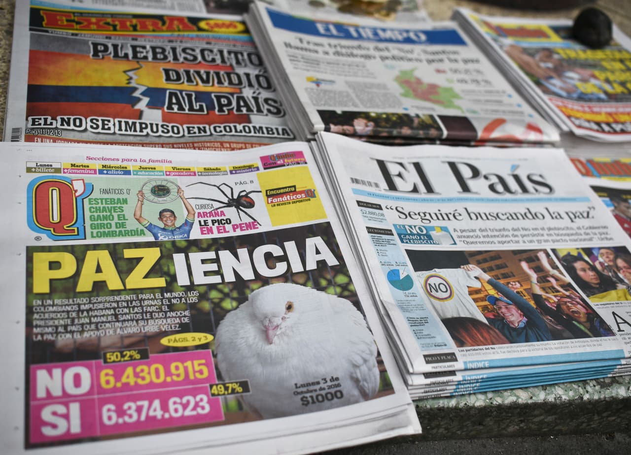 Así reportaron los diarios colombianos el triunfo del 'no' en sus portadas del 3 de octubre.
