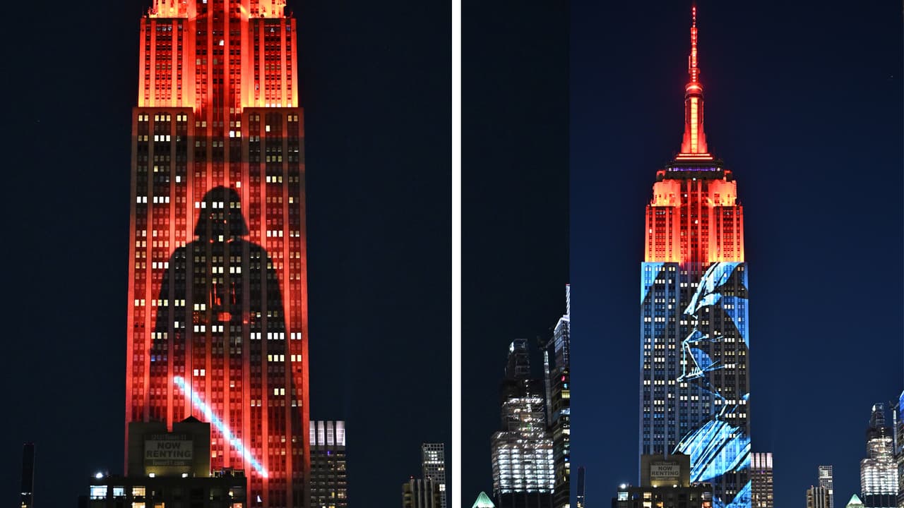 Un espectáculo de luces y 
<b><a href="https://www.univision.com/local/nueva-york-wxtv/lado-oscuro-star-wars-empire-state-building-ny-fotos" target="_blank">proyecciones de escenas de la película Star Wars</a></b> en las fachadas del Empire State Building, en Manhattan, atrajo a cientos de fanáticos el jueves 21 de marzo. El despliegue dio inicio a los festejos del día de Star Wars, el 4 de mayo.