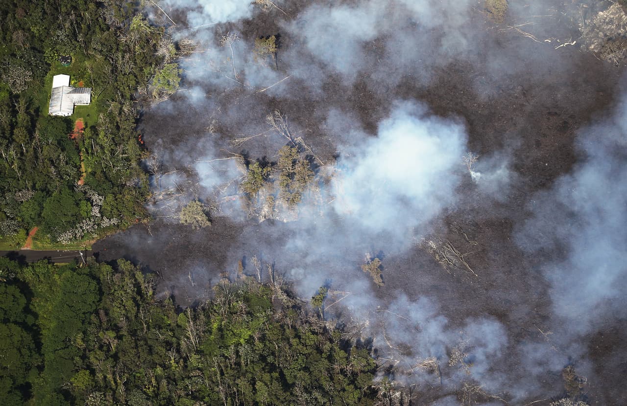 Una vista aérea del vecindario Leilani Estates, afectado por las erupciones.
<br>