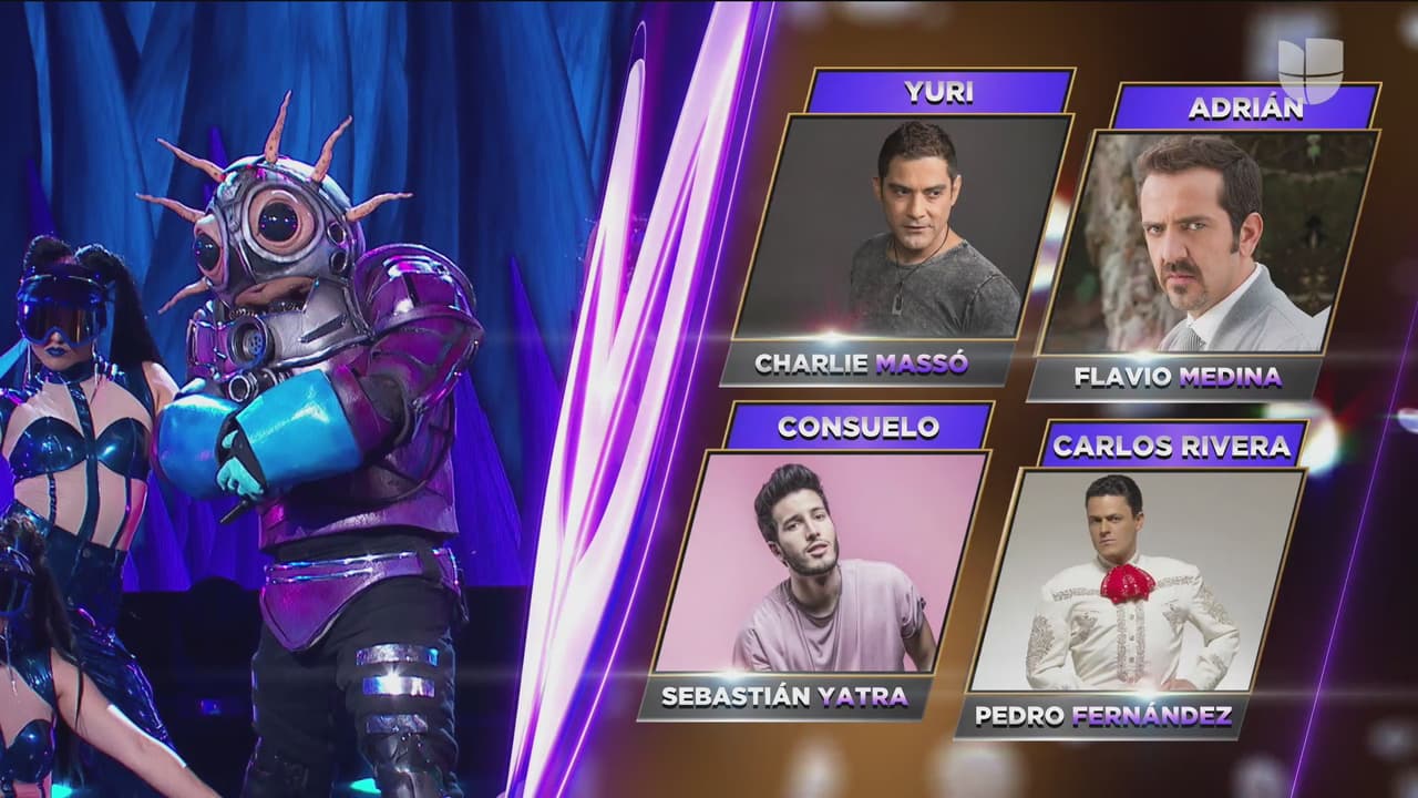 Marciano encendió al público y al jurado con el tema 'El amante'. Consuelo, Adrián, Carlos y Yuri, quedaron muy confundidos con este personaje y sus apuestas fueron Charlie Massó, Flavio Medina, Sebastián Yatra y, nuevamente, Pedro Fernández.