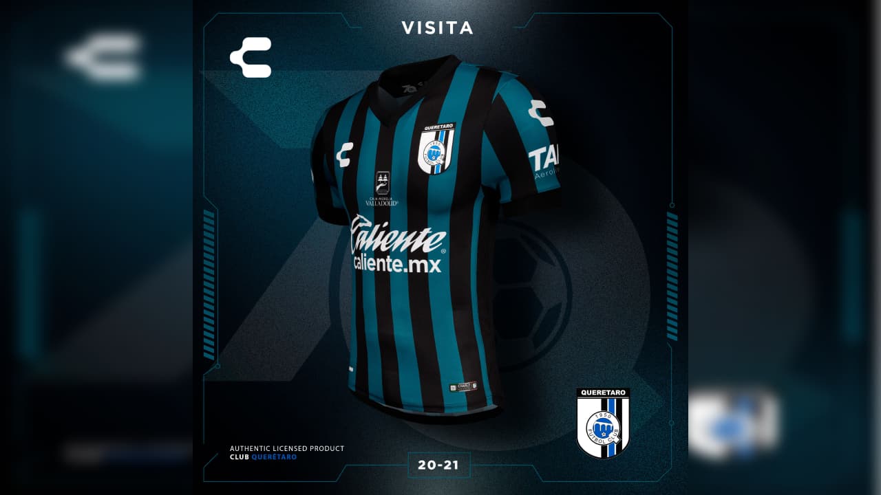 Como visitantes, el Querétaro utilzará una impresionante playera con franjas azules y negras de manera vertical.