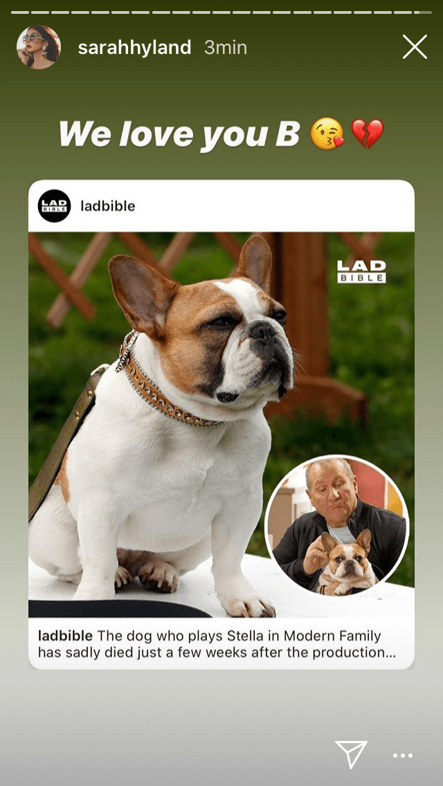 Otra actriz del elenco que la recordó fue 
<b><a href="https://www.univision.com/entretenimiento/sarah-hyland-y-su-nuevo-estilo-sexy-video" target="_blank">Sarah Hyland</a></b>, quien interpreta a Haley. Compartió este mensaje en sus historias de Instagram de este lunes:
<b> "Te queremos 'B'".</b> 
<br>