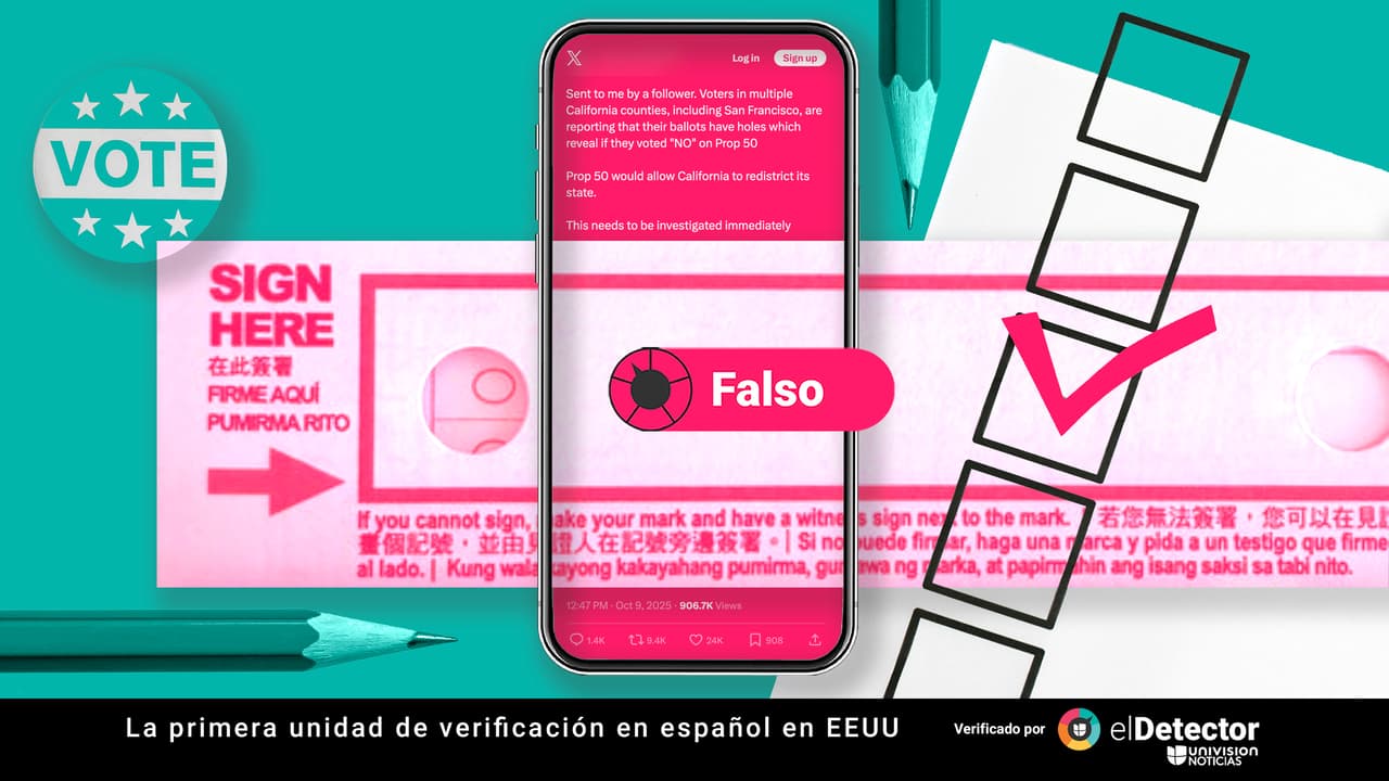 Los agujeros en los sobres de votación para la consulta sobre la Proposición 50 en California NO son para ver la opción escogida