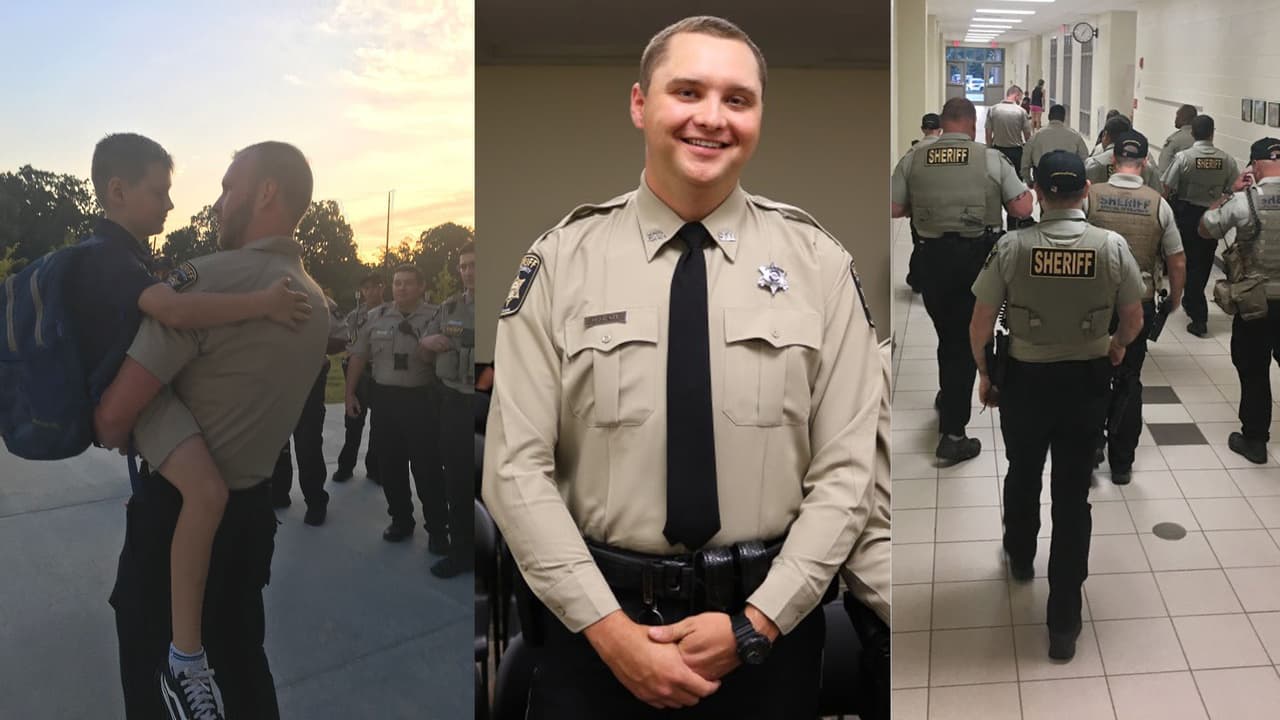 Un grupo de
<b><a href="https://www.hallcountysheriffsoffice.org/" target="_blank">oficiales del Alguacil del condado de Hall, en Georgia, </a></b>acompañaron este miércoles a la escuela a Caden,
<b><a href="https://www.univision.com/local/atlanta-wuvg/muere-oficial-de-alguacil-del-area-de-atlanta-en-tiroteo-con-presuntos-asaltantes" target="_blank">hijo del agente Nicolas Dixon, asesinado en julio durante un tiroteo con presuntos asaltantes</a></b>