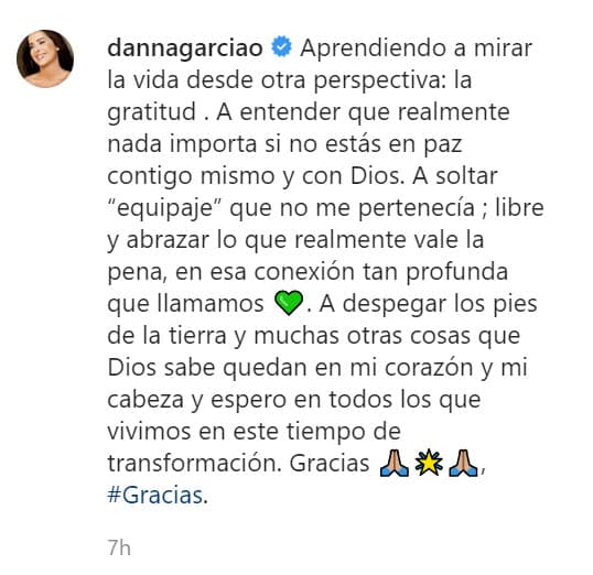 Luego continuó: "A despegar los pies de la tierra y muchas otras cosas que Dios sabe quedan en mi corazón y mi cabeza y espero en todos los que vivimos en este tiempo de transformación. Gracias". 
<br>