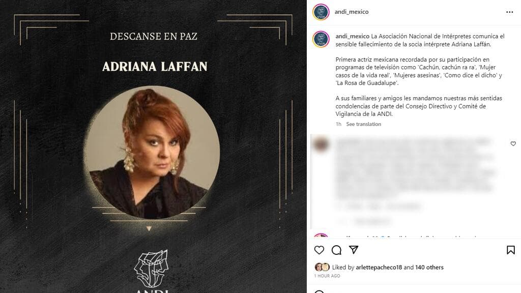 Así se dio a conocer la muerte de la actriz Adriana Laffán.