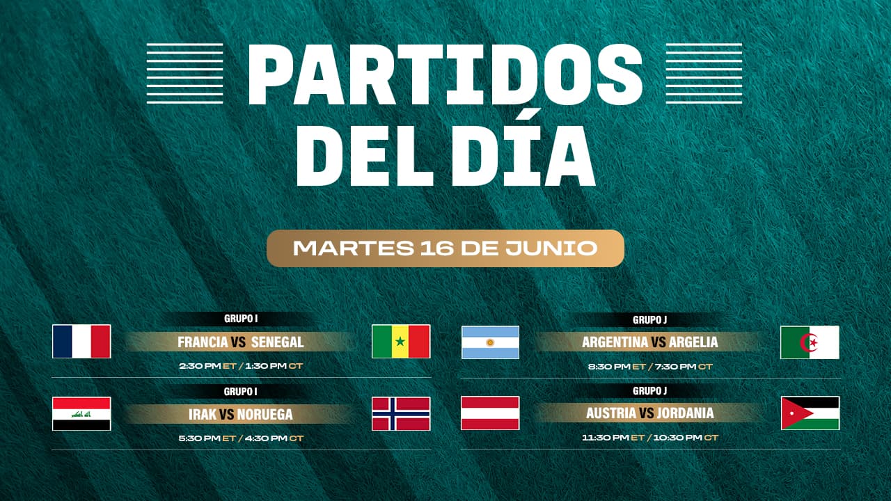 Partidos del Mundial 2026 por radio - Martes 16 de junio 