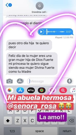 Aunado a esto, Chiquis Rivera también compartió con sus seguidores el mensaje que su abuela, la señora Rosa Saavedra, le envió este 8 de marzo.