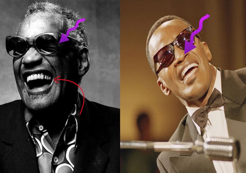 Interpretar a Ray Charles fue todo un reto para Jamie Foxx, no sólo tenía que asemejar el parecido, sino la gran personalidad de este tremendo músico.