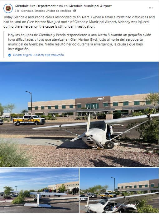 En redes sociales se publicaron imágenes que mostraban a una pequeña aeronave blanca con daños visibles, sobre la banqueta de la calle mencionada.