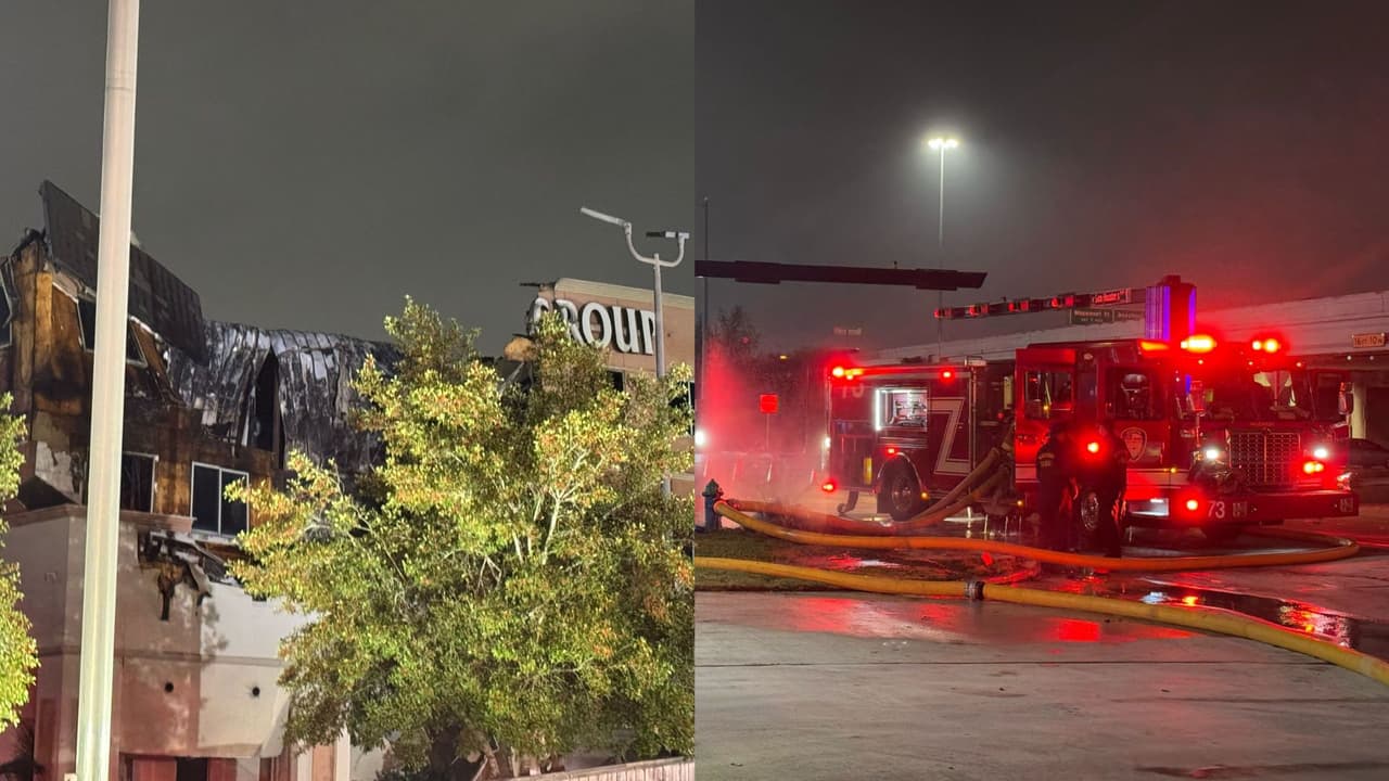 Se derrumba parte de un edificio de oficinas al suroeste de Houston durante un incendio