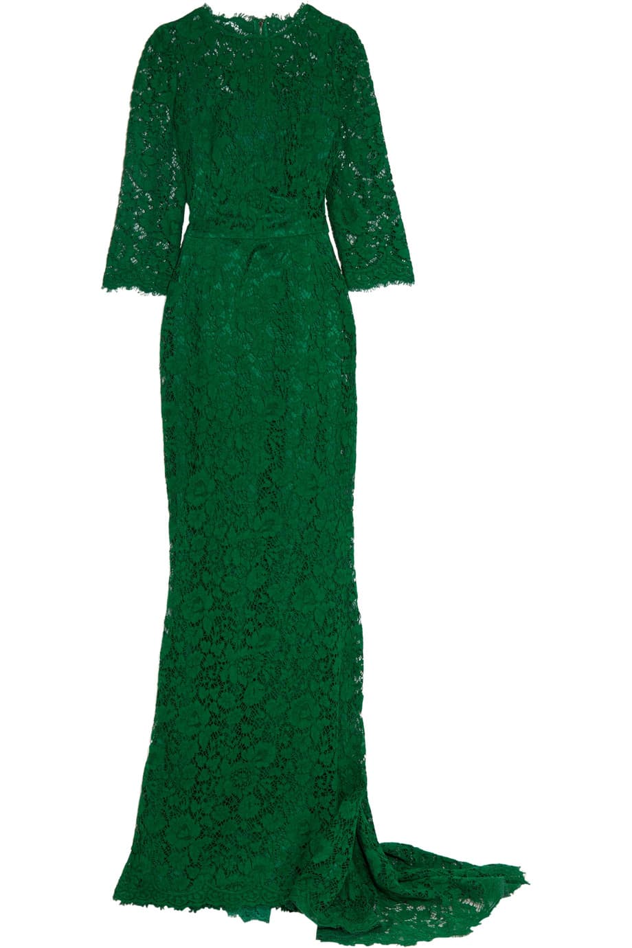 No hay que temerle al color, el azul, y el verde oscuro pueden ser una manera de salirse del tradicional negro. Solo si la celebración dice que es en 
<i>traje largo</i> o 
<i>corbata negra</i> podrás llevar un vestido tan suntuoso como este. (Dolce & Gabbana)