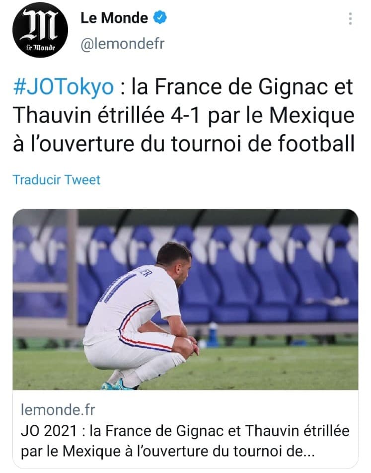 Estas fueron algunas de las reacciones, nacionales e internacionales, sobre la victoria de México ante Francia en su partido inaugural en los Juegos Olímpicos de Tokyo 2020.
