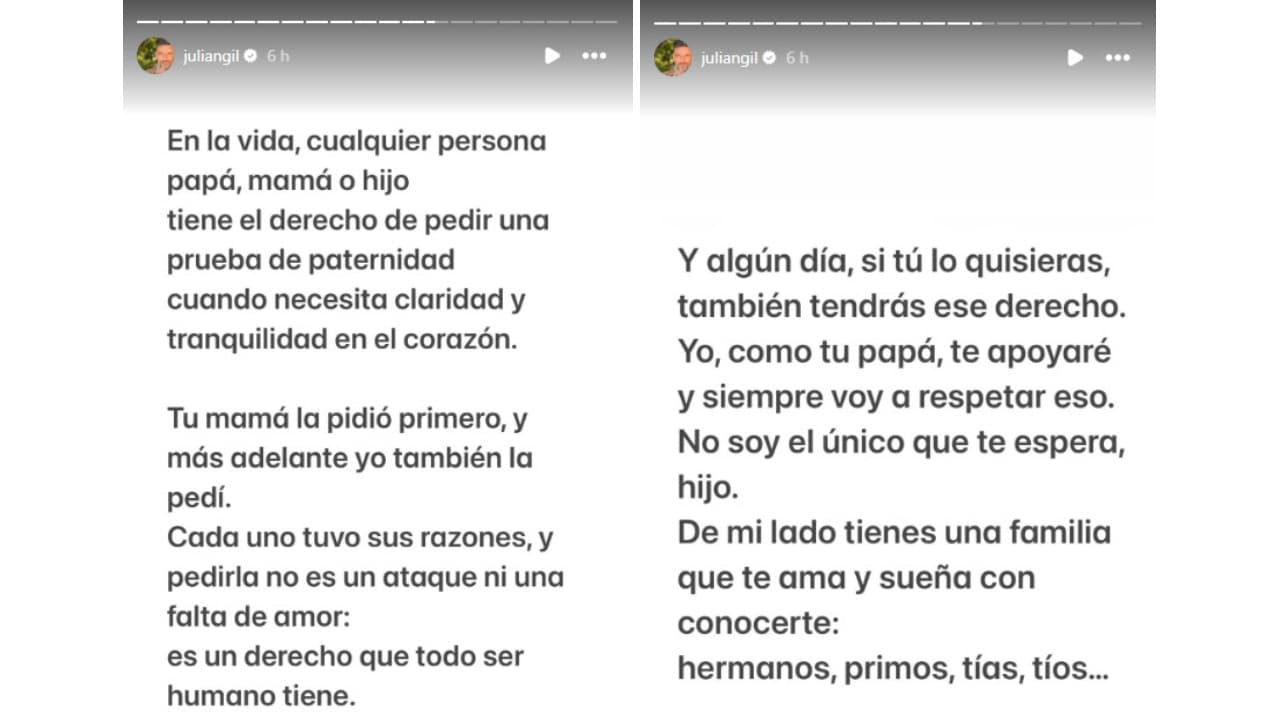 Julián Gil le confiesa a su hijo Matías que pidió una prueba de paternidad.