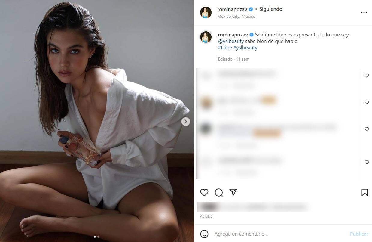 Romina Poza ha compartido en la red social imágenes de las campañas publicitarias en las que ha participado como imagen, entre ellas Pepe Jeans, Palacio de Hierro, Yves Saint Laurent, Levi's, solo por mencionar algunas de las marcas.
<br>