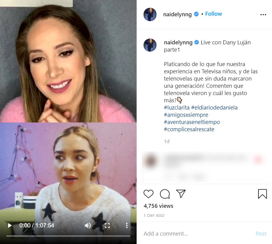 El pasado 27 de julio
<b>Naidelyn Navarrete</b>, una de las actrices infantiles de 'Cómplices al rescate', mantuvo una
<a href="https://www.instagram.com/p/CDK5MHcgUMv/" target="_blank">charla</a> a través de un en vivo en Instagram con su amiga
<b>Daniela</b>, con quien recordó anécdotas de su etapa infantil.
<br>