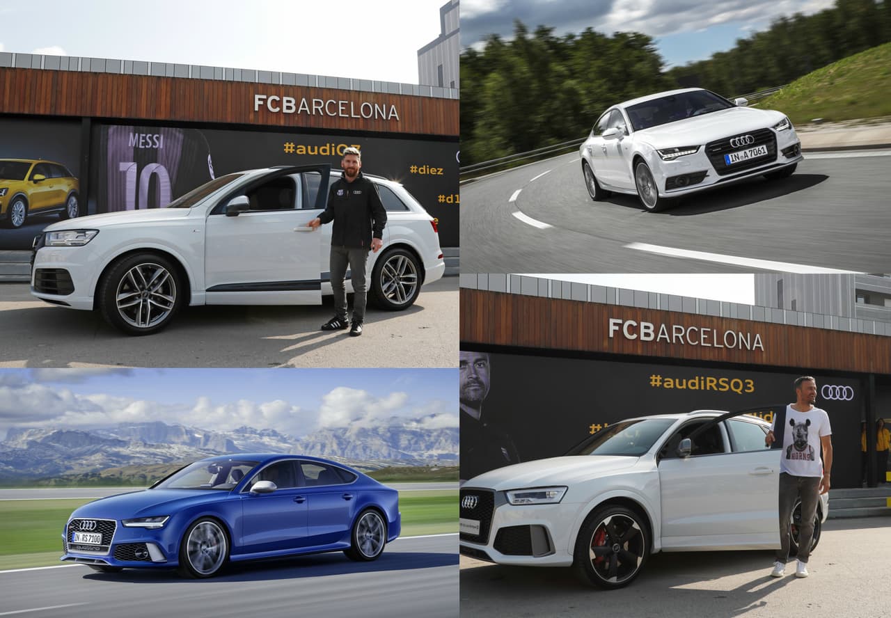 <b>Audi</b> es patrocinador del 
<b>Fútbol Club Barcelona</b> desde hace algunos años, y en cada temporada entrega una unidad a elección a cada jugador. En total, fueron 
<b>cuatro modelos diferentes (RS7 Sportback, Q7, A7 Sportback y RS Q3)</b> los seleccionados por el equipo 'blaugrana'.