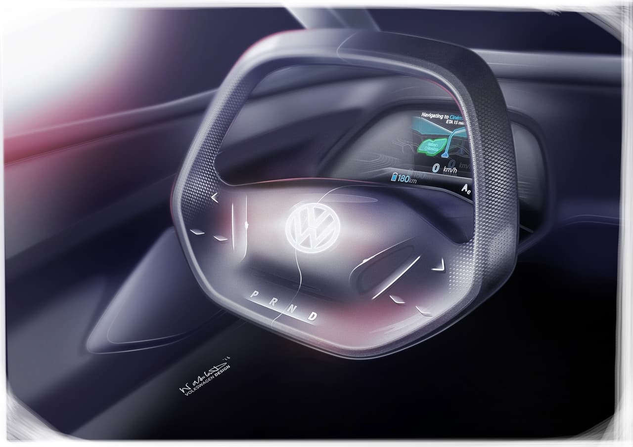 El Volkswagen I.D. puede ser manejado manualmente por un conductor humano . . .