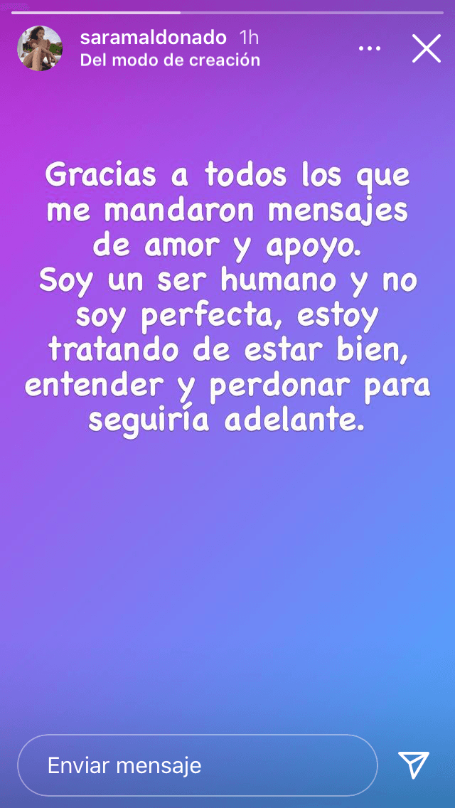 Para el mediodía del domingo 29, colgó este otro en el que agradeció el apoyo que recibió. Luego, guardó silencio por poco más de 24 horas, mientras
<b><a href="https://www.univision.com/local/chicago-wgbo/galavision/conoce-antes-y-despues-de-sara-maldonado-protagonista-de-los-elegidos-fotos#efdda8d50001" target="_blank">su historia acaparaba los titulares</a></b> y varios medios buscaban alguna declaración por parte de ella. Hasta ahora, no ha dado entrevistas.
<br>