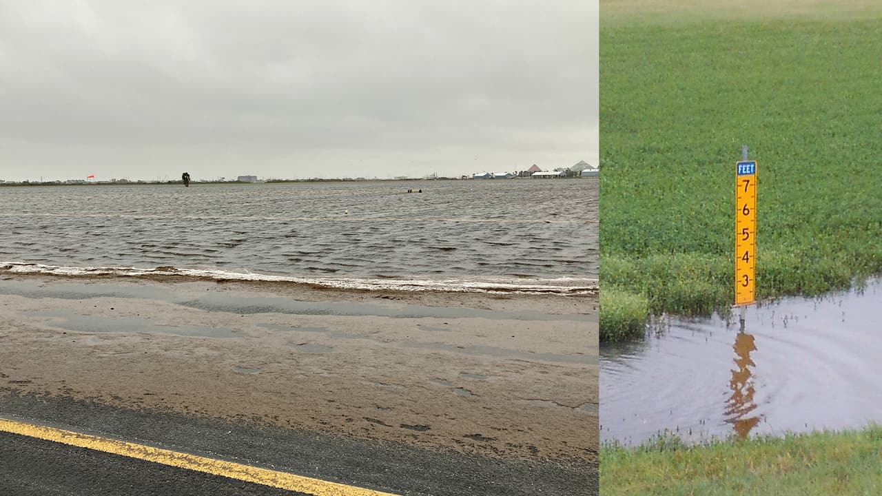 El área del aeropuerto internacional de Galveston se encuentra parcialmente inundada