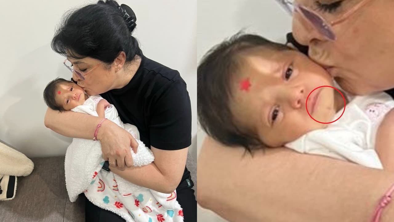 Esta es la primera foto que Victoria Ruffo publica junto a su nieta Tessa mostrando el rostro de la bebé y dejando ver su barba partida, rasgo característico de los Derbez.