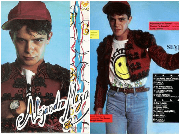 Alejandro Sanz puede justificar la portada de su primer disco, diciendo que eran otros tiempos, sin embargo no encontramos fotos así en discos de Ricky Martin o Luis Miguel en la misma época. Toda una joya.