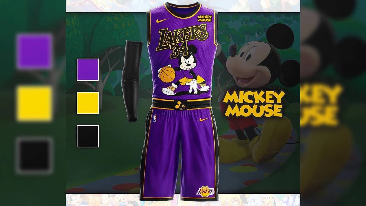 Así ‘brillarían’ los uniformes de la NBA si los vistiera Disney | Los LA Lakers lucen espectaculares con Mickey Mouse.
