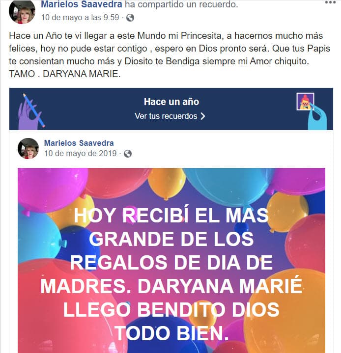 <b>Marielos Saavedra</b>, madre de El Dasa, compartió en su cuenta de Facebook una publicación que hizo en 2019 para celebrar el primer año de su nieta.
<br>