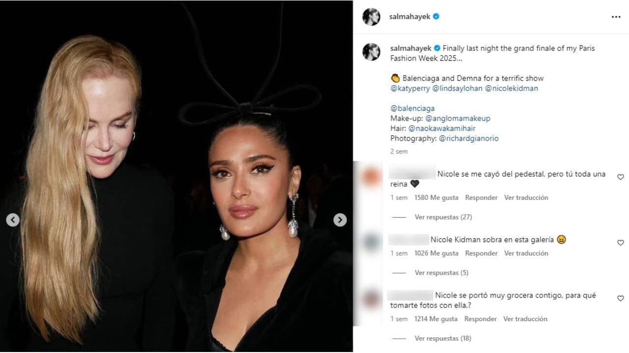Salma Hayek y Nicole Kidman tras el desfile de Balenciaga en la Semana de la Moda en París 2024.